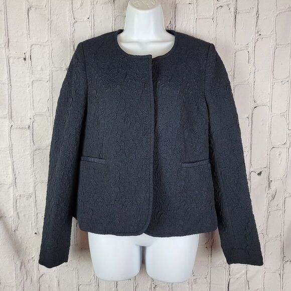 Hache navy blue textured snap front blazer coat top - Picture 2 of 11